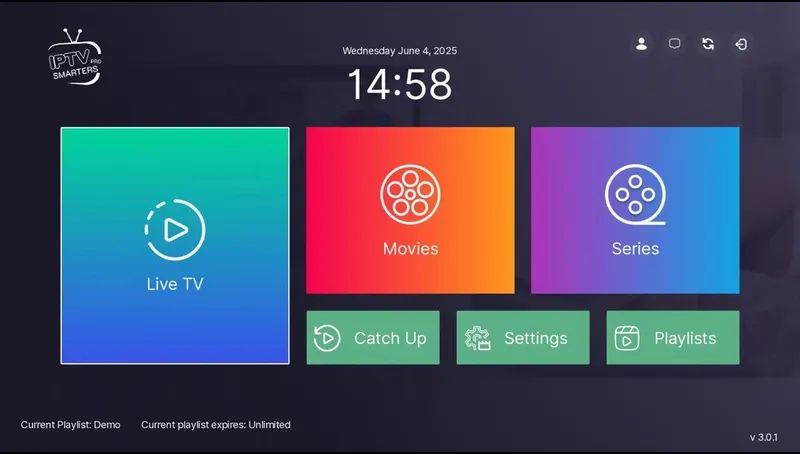 Activer IPTV Smarters Pro : écran d’accueil