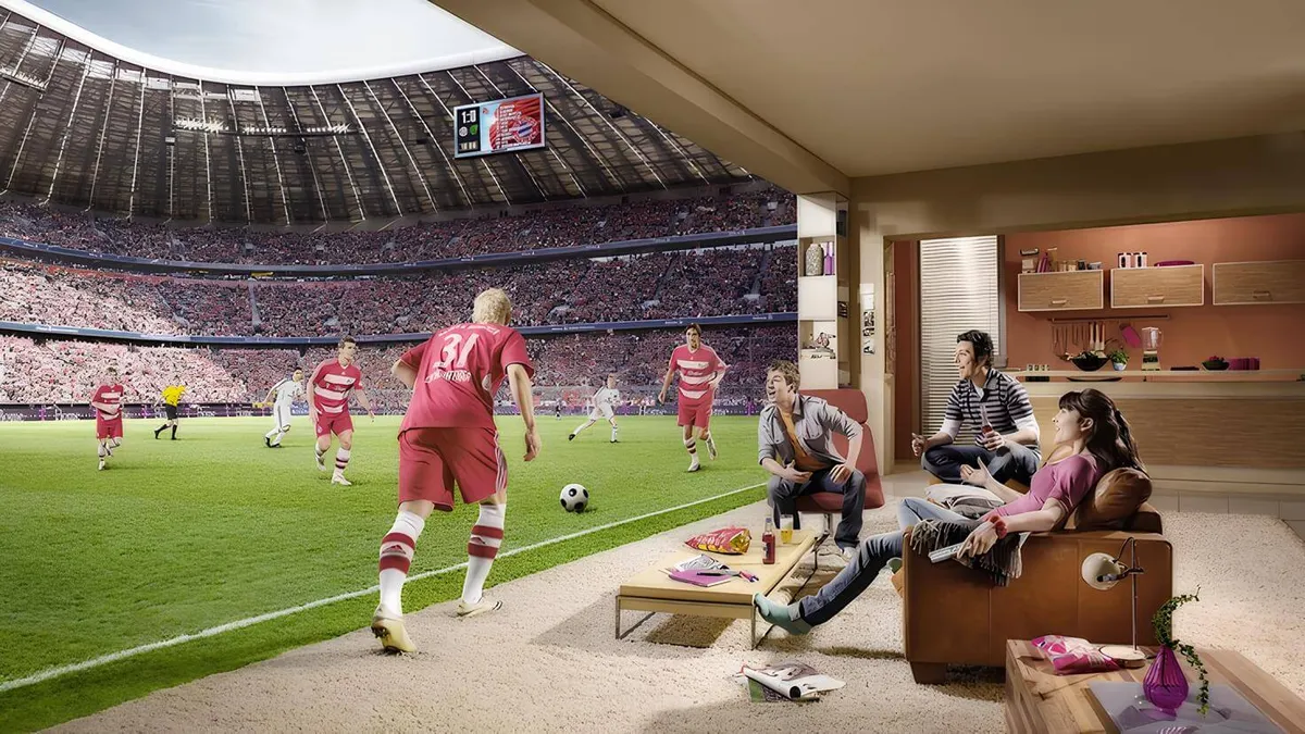 Match de football en 4K dans un salon grâce à un abonnement IPTV premium
